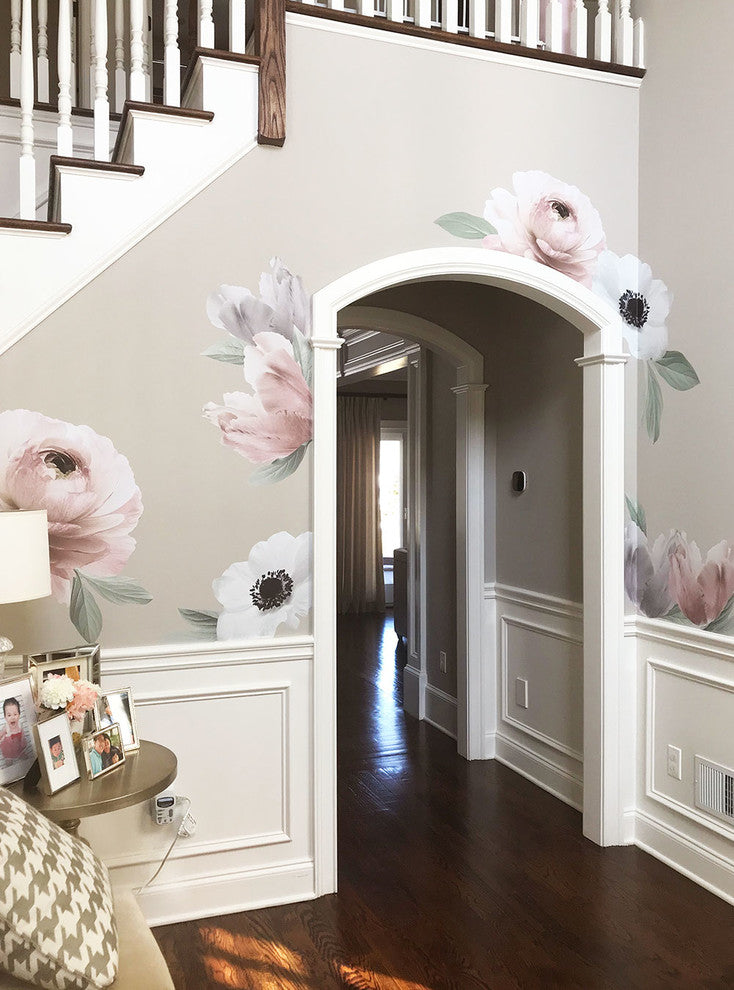 Floral Vinyl Wall Sticker, Spring Pink Green