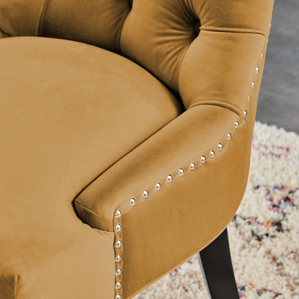 Tufted Side Dining Chair, Set of 2, Velvet, Wood, Brown, Cafe Bistro Restaurant