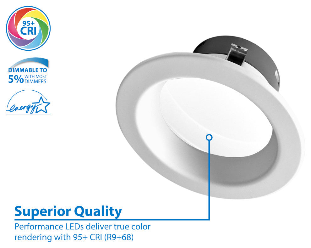 DLR(v6) Recessed LED Downlight, White, Selectable Cct, 1 Pack