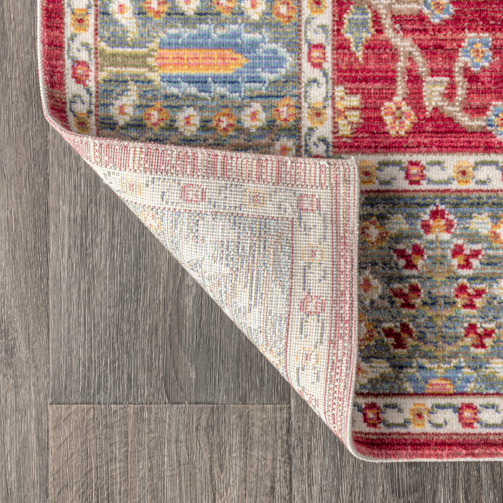 India Flower Area Rug, Burgundy, 8x10