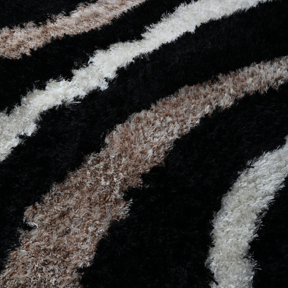 Hand Tufted Shag Polyester Area Rug Geometric Black, [Rectangle] 10'x13'