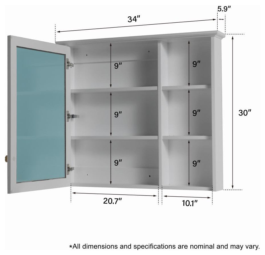 Solid Wood Bathroom Medicine Cabinet With Silver Coated Mirror, Titanium Grey, 34"x30"