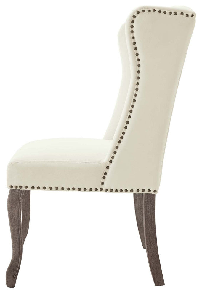 Side Dining Chair, Set of 2, Velvet, Ivory White, Modern, Cafe Bistro Restaurant