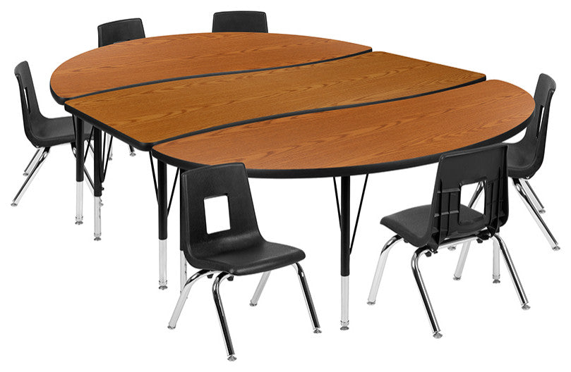 86" Oval Wave Activity Table Set with 12" Student Stack Chairs, Oak