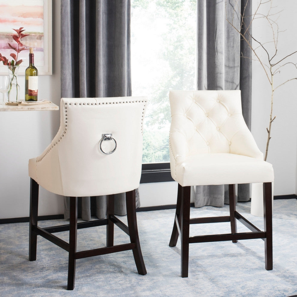 Safavieh Eleni Tufted Counterstool, White/Espresso