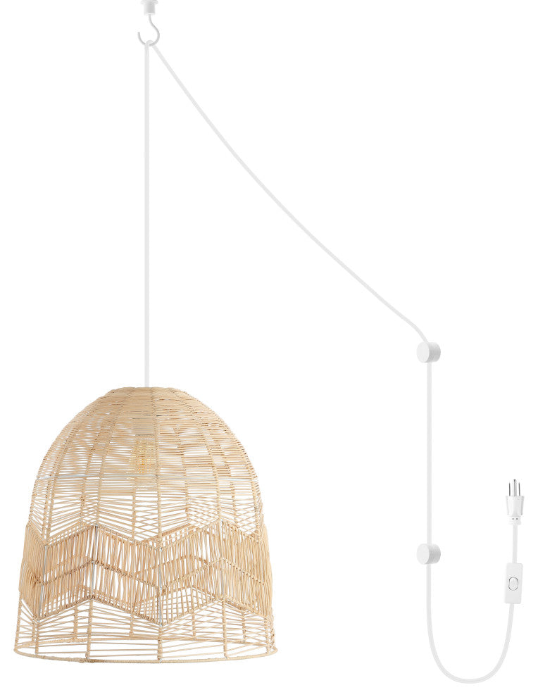 Nova 20.25" 1-Light Rattan 180" Plug-In or Hardwired LED Pendant, Brown, Sofia