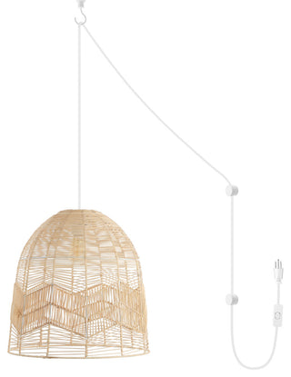 Nova 20.25" 1-Light Rattan 180" Plug-In or Hardwired LED Pendant, Brown, Sofia
