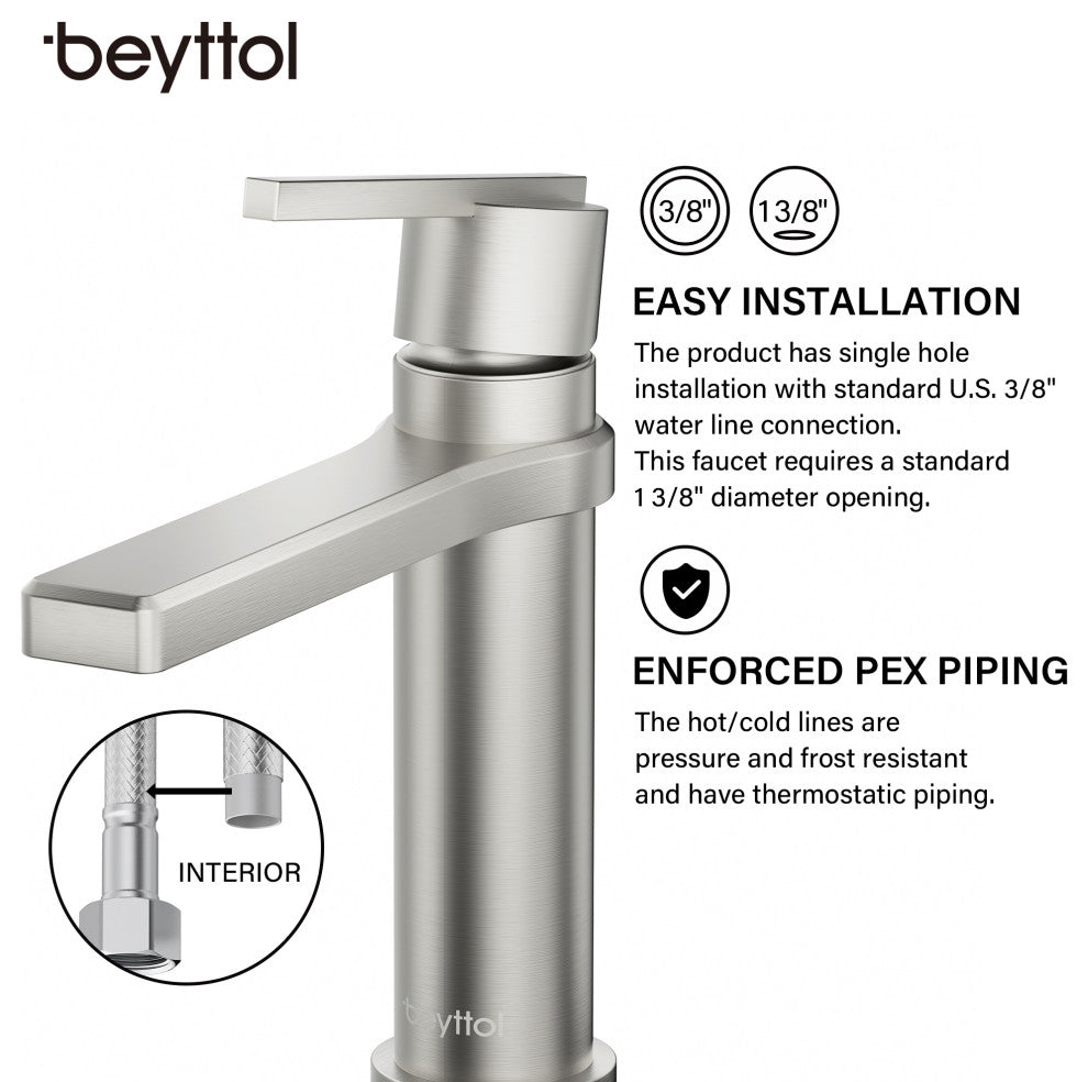 Single Handle Brass Bath Faucet, Supply line, Brushed Nickel