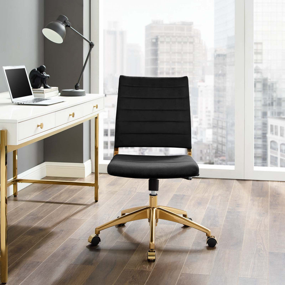 Computer Work Desk Chair, Velvet, Black, Modern, Home Business Office Furniture