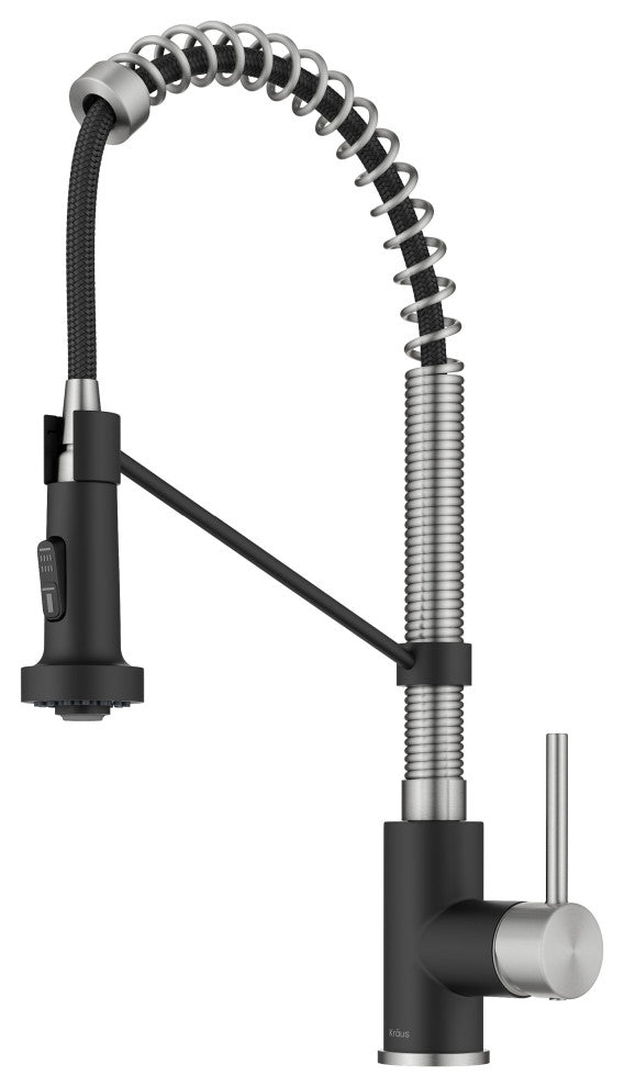 Bolden Commercial Style 2-Function Pull-Down 1-Handle 1-Hole Kitchen Faucet, Stainless Steel/ Matte Black