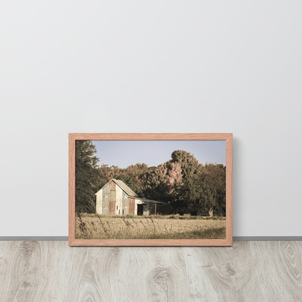 Patriotic Barn in Field Aged Effect Framed Photo Paper Wall Art Prints, White, 12" X 18"