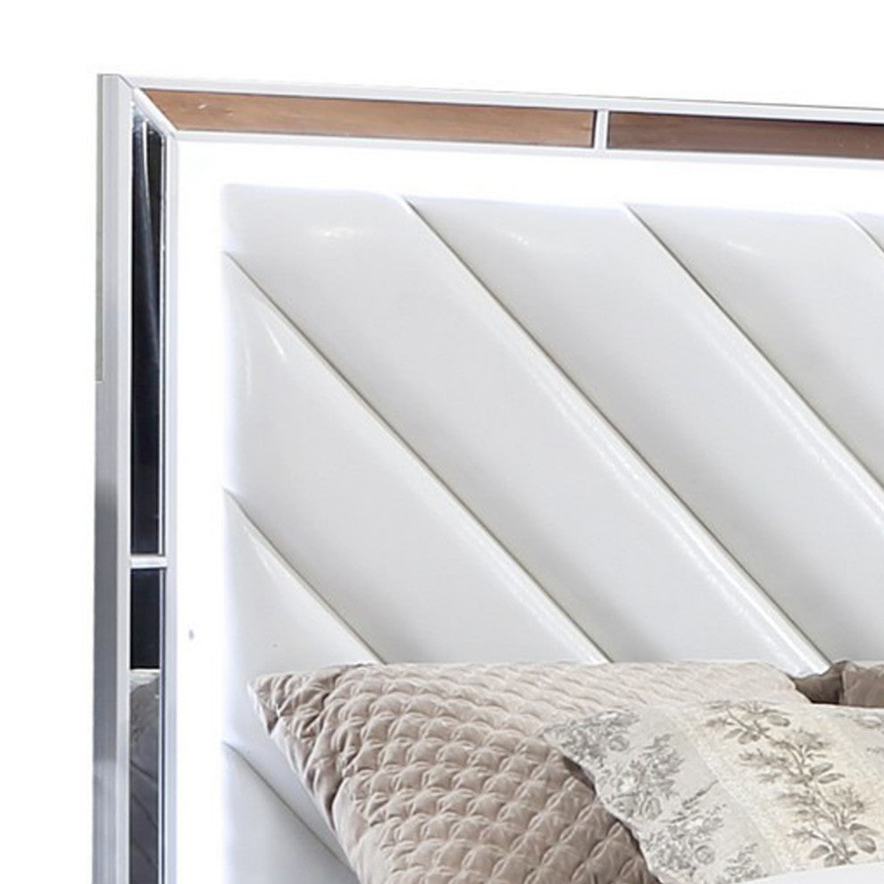 Benzara BM283634 Koi Pine Wood King Size Bed, Velvet, V Channel Tufting, White