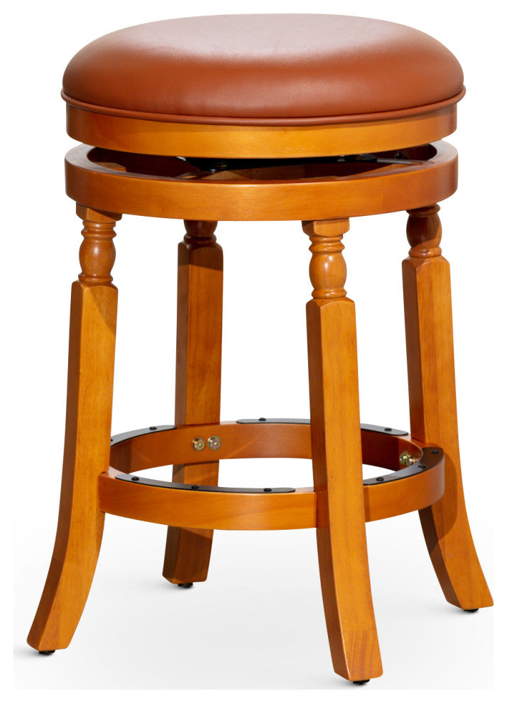 DTY Palmer Lake Swivel Stool, Natural/Saddle Leather Seat, 24" Counter Stool