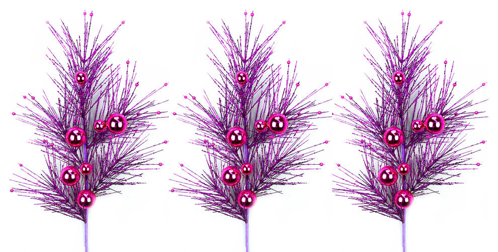 3 Pieces 35" Dazzling Glitter Ornament Ball Christmas Spray, Violet