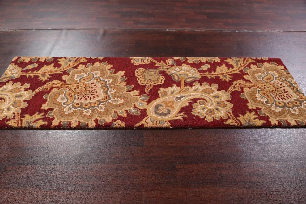 Paisley Hand Tufted Indian Oriental 100% Wool Area Rug, Runner 10'