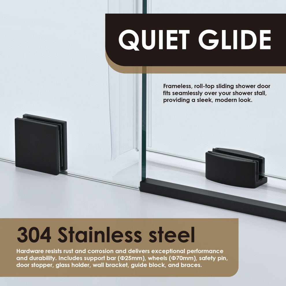 Gareth 60"Wx78"H Single Sliding Frameless Shower Door in Matte Black