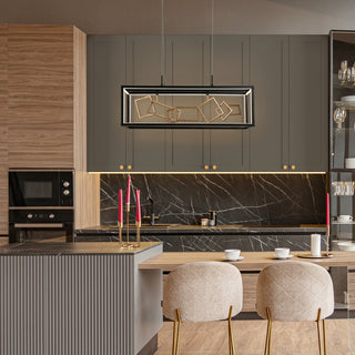 LNC Safranner LED 8-Light 28" Modern Rectangle Chandeliers, Black/Gold