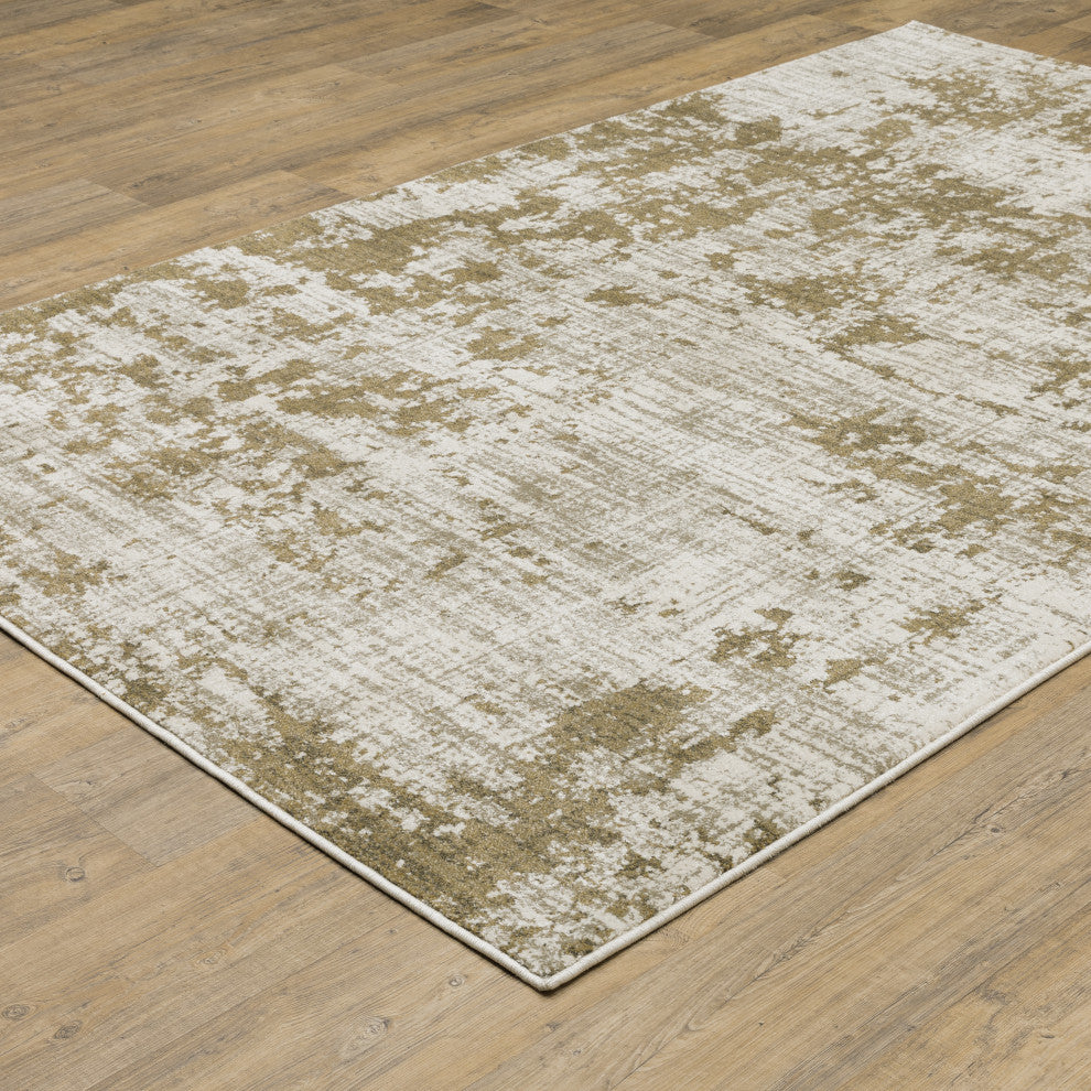 Vander Casual Distressed Beige/Gold Power-Loomed Area Rug, 9'10"x12'10"
