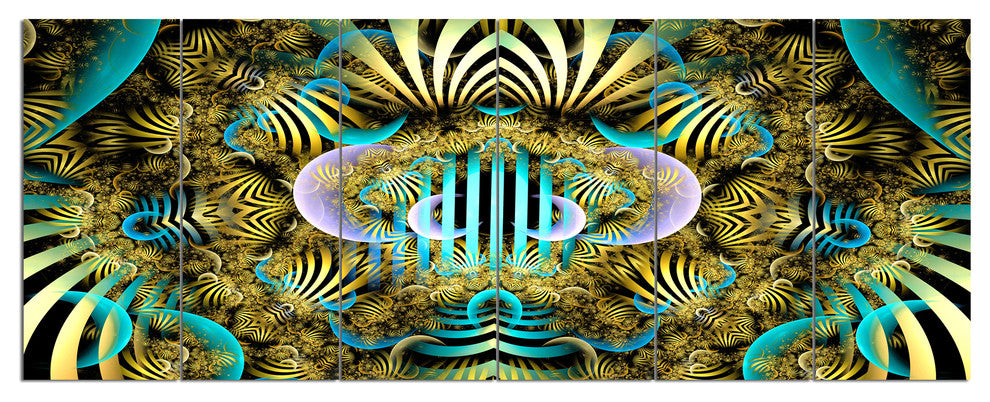 Magical Fairy Pattern Brown, Abstract Art on Canvas, 70"x28", 6 Panels