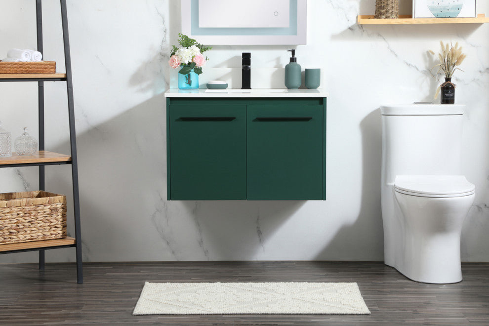 Home Living 30" Single Bathroom Vanity, Green With Backsplash