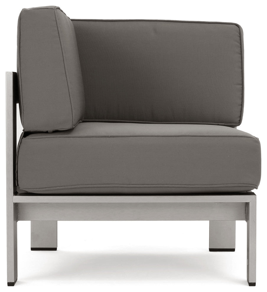 GDF Studio Crested Bay Outdoor Aluminum Framed Sofa Set With Fire Table, Dark Gray