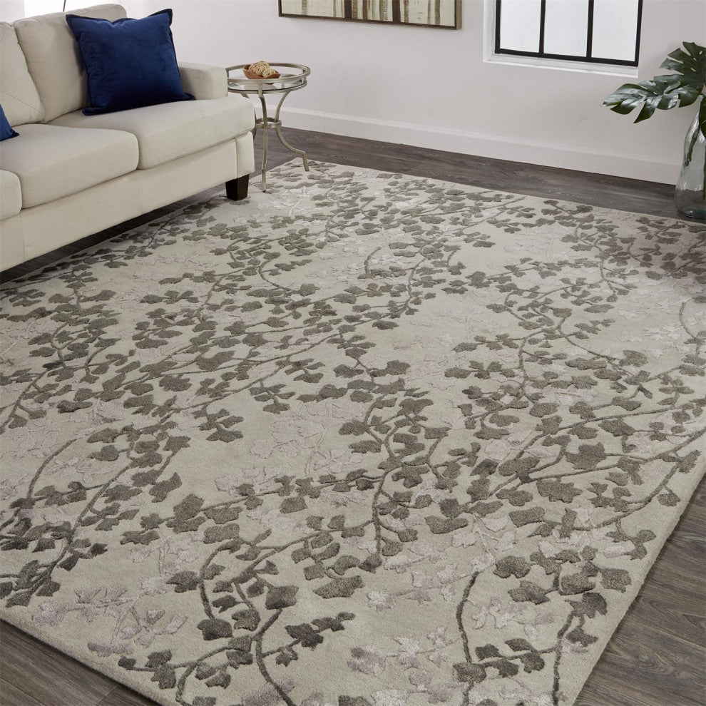 Weave & Wander Khalo High/Low Floral Wool Rug, 2'x3'