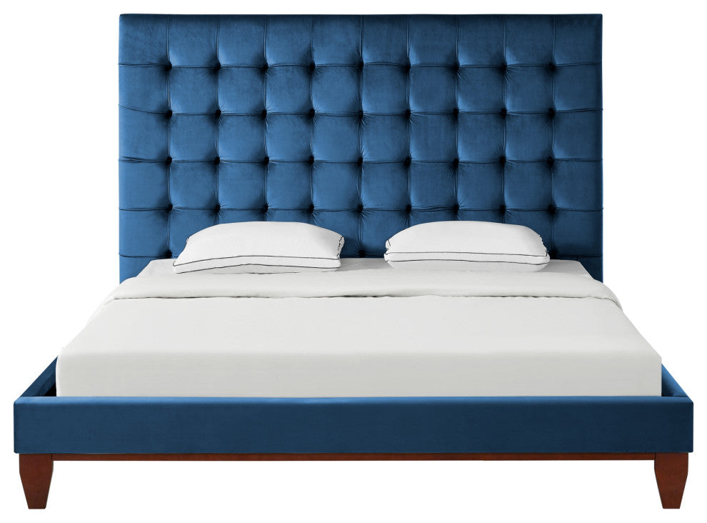 Baldwin Button Tufted Platform Bed, Navy Blue, King