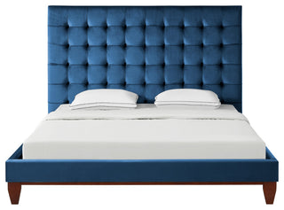 Baldwin Button Tufted Platform Bed, Navy Blue, King