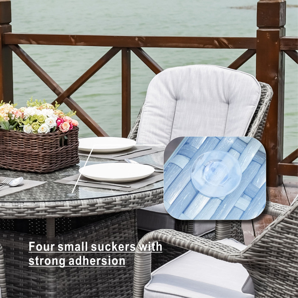 5-Piece Wicker Outdoor Round Dining Set with Grey Cushions