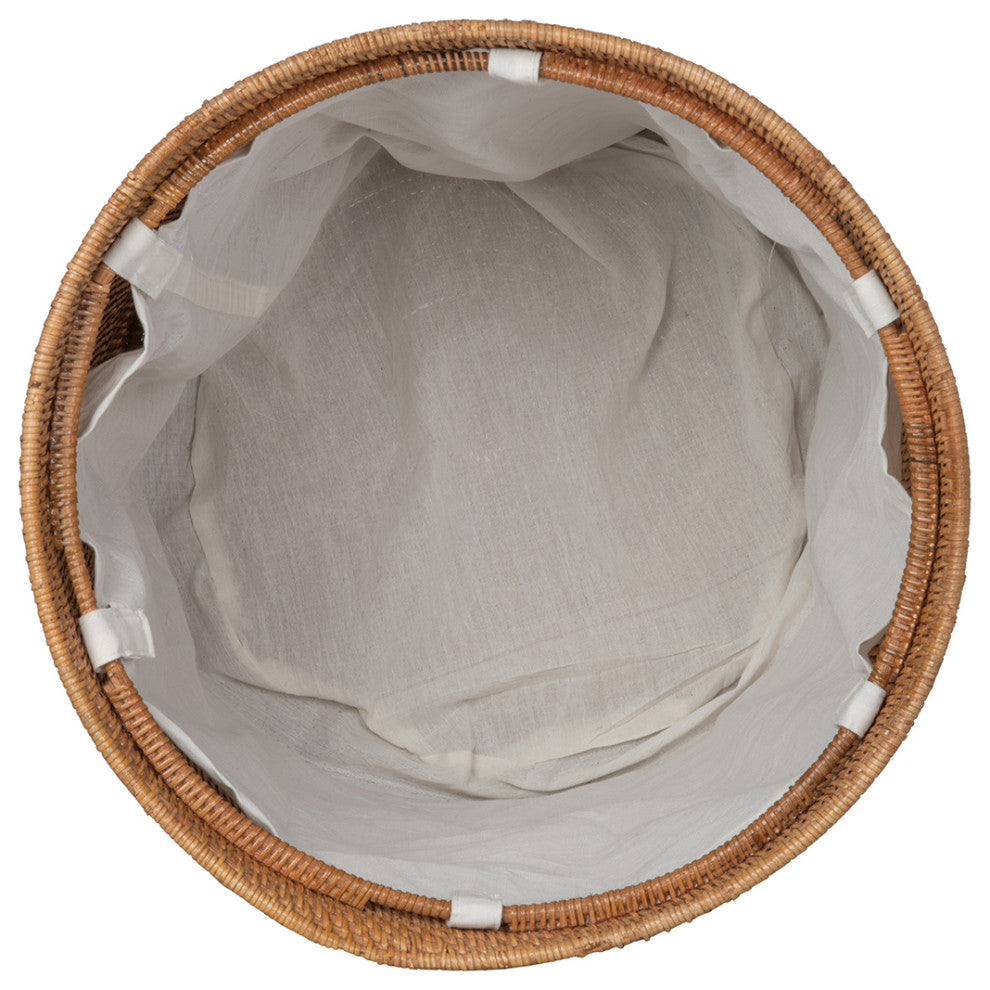Loma Round Rattan Hamper and Laundry Basket With Removable liner, Honey Brown