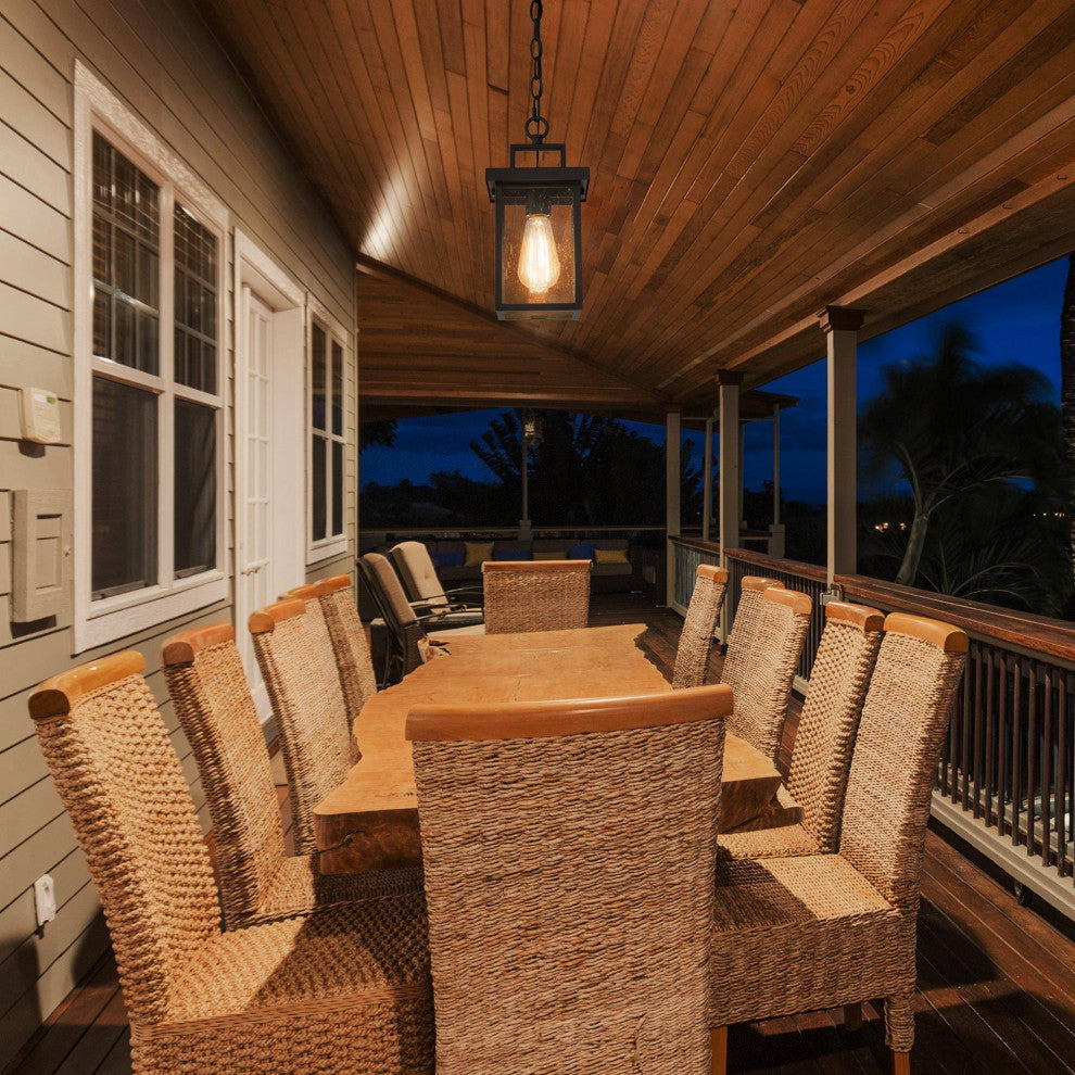 LNC 1-Light Industrial Outdoor Wall Lantern with Seeded Glass Panels, Single Pendant