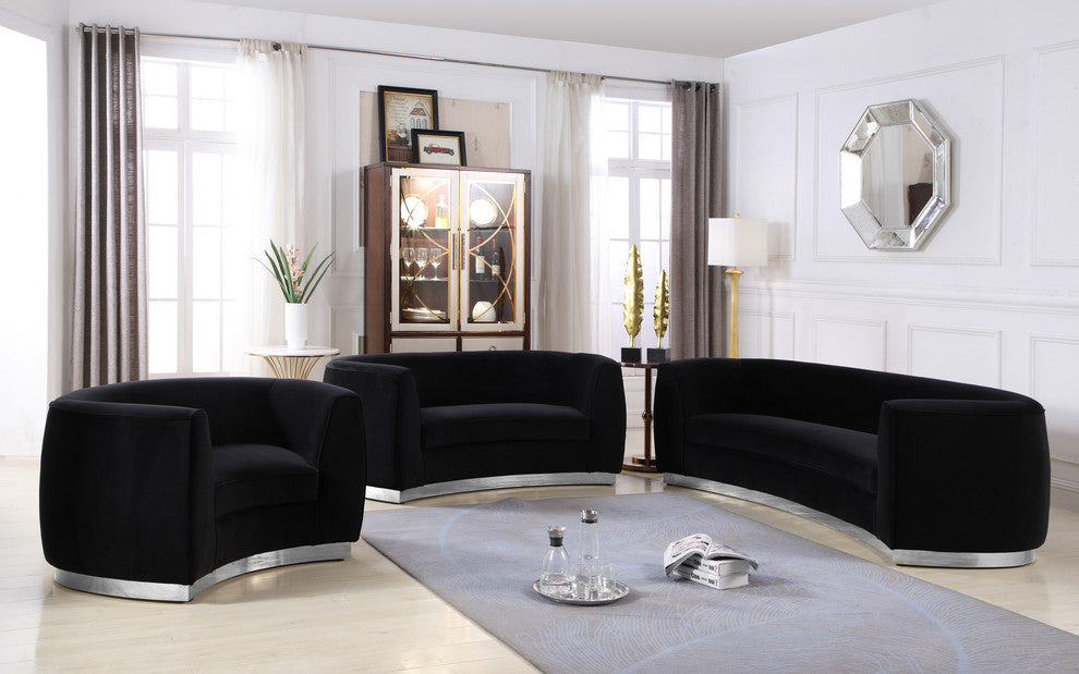 Julian Velvet Upholstered Loveseat, Black, Chrome Base