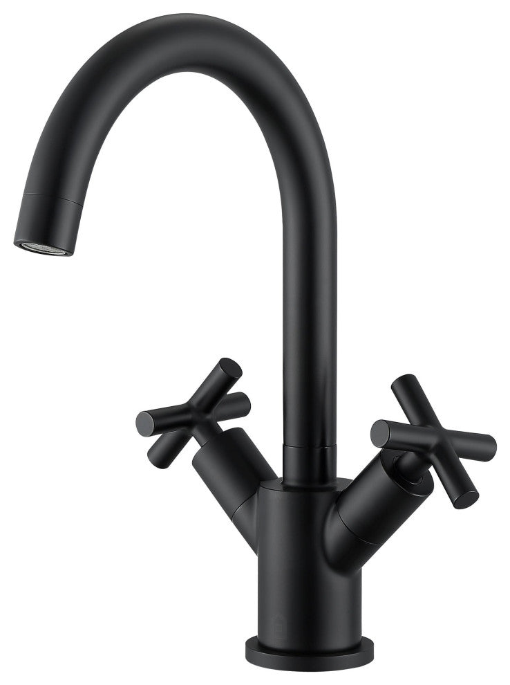 Ancona Ava Single Hole Cross Handle Bathroom Faucet, Matte Black Finish