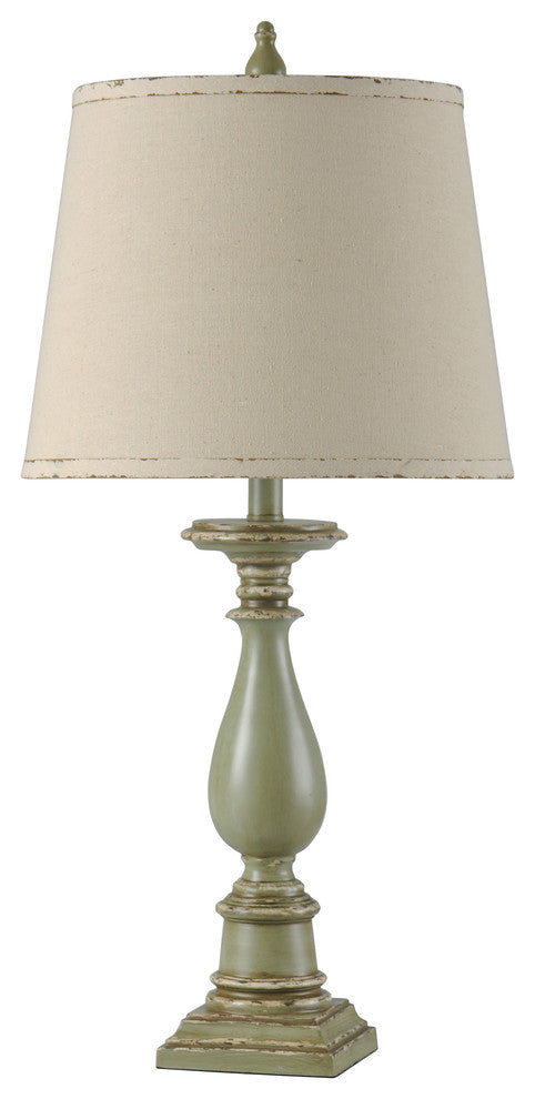 Mackinaw Table Lamp, Distressed Green Finish, Off-White Hardback Fabric Shade