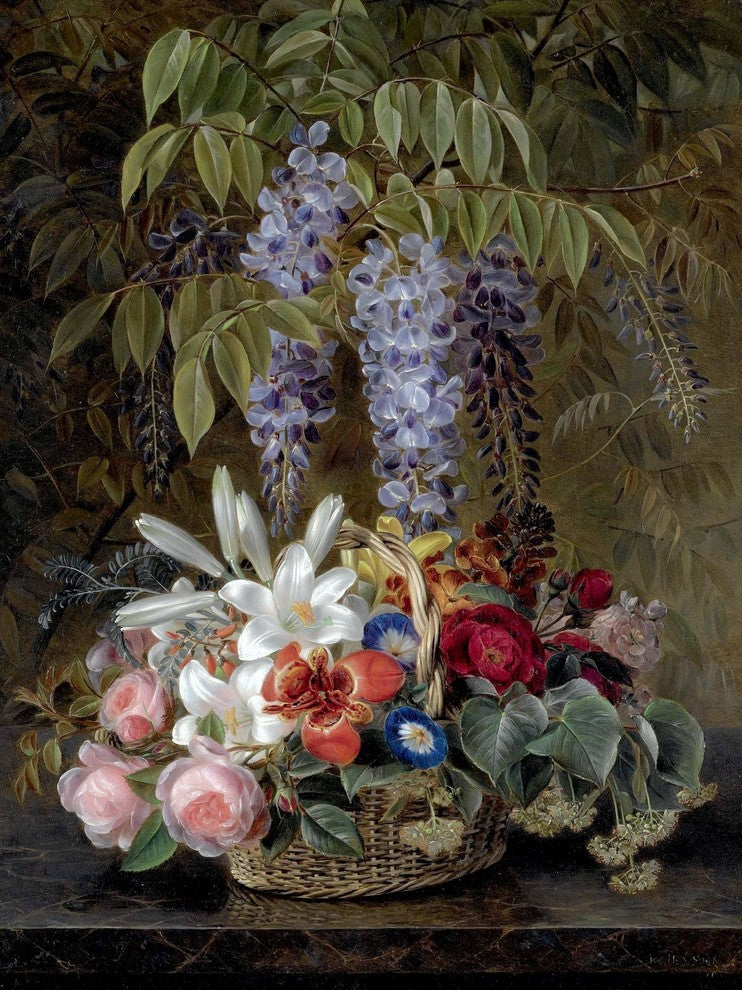 Tile Mural Basket Of Roses By Johan Laurentz Jensen, 6"x8", Matte