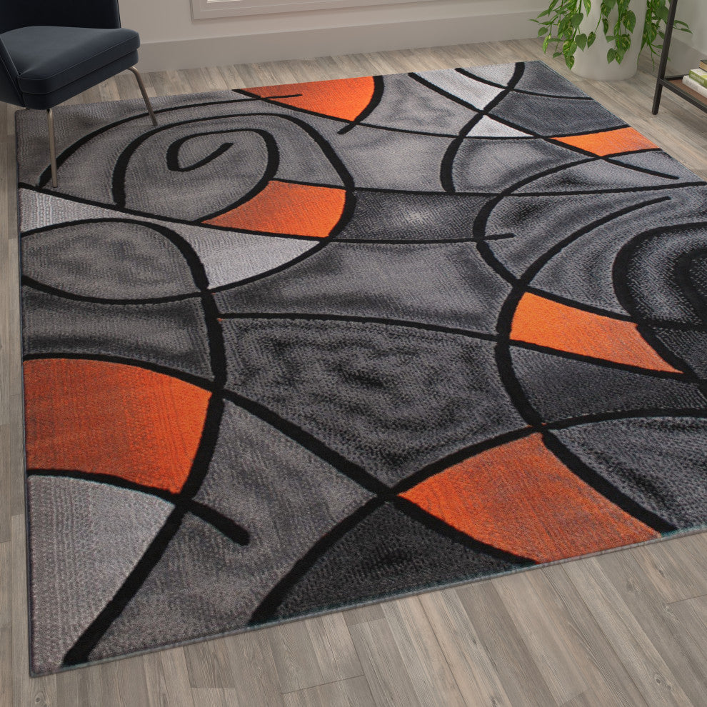 Angie Collection Rectangle 8' x 10' Abstract Area Rug, Orange