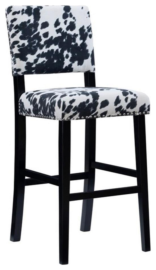 Linon Corey 30" Wood Cow Print Bar Stool in Black