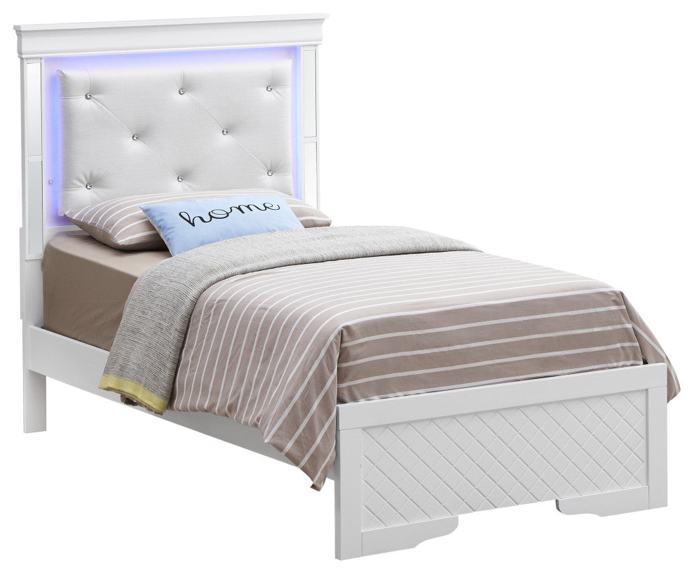 Verona LED Panel Bedframe, White, Twin