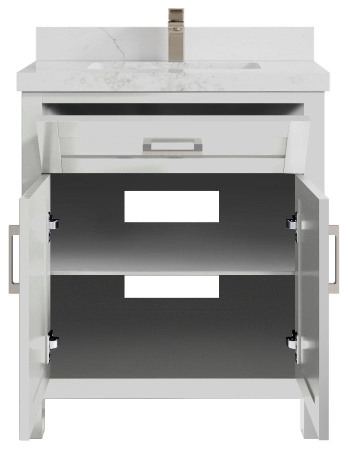 Cambridge 30 Single Sink Bath Vanity in Coventry Gray 2" Calacatta Nuvo