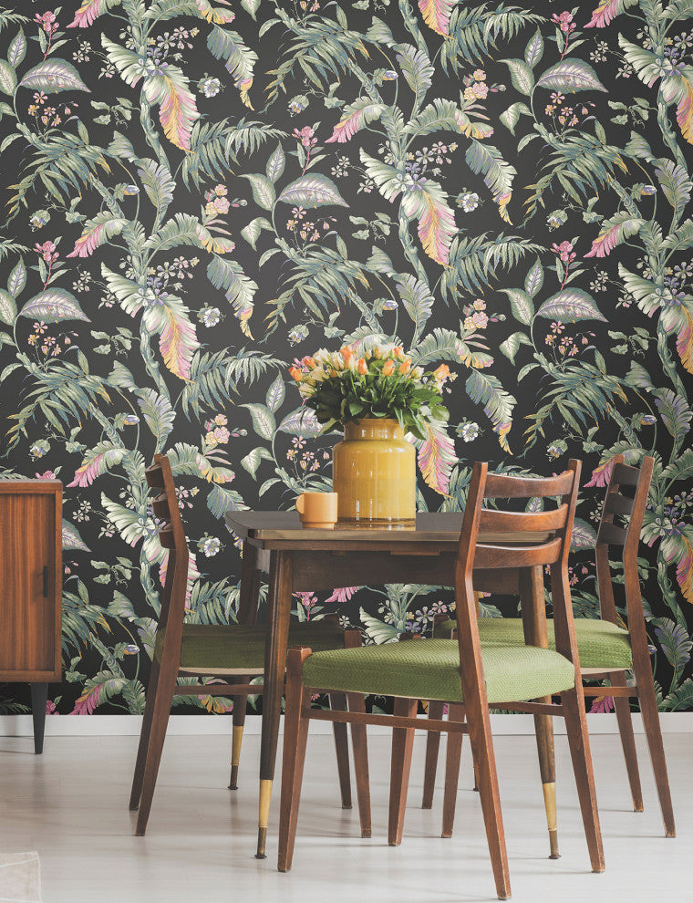 Fiji Garden Black Multi Peel and Stick Wallpaper