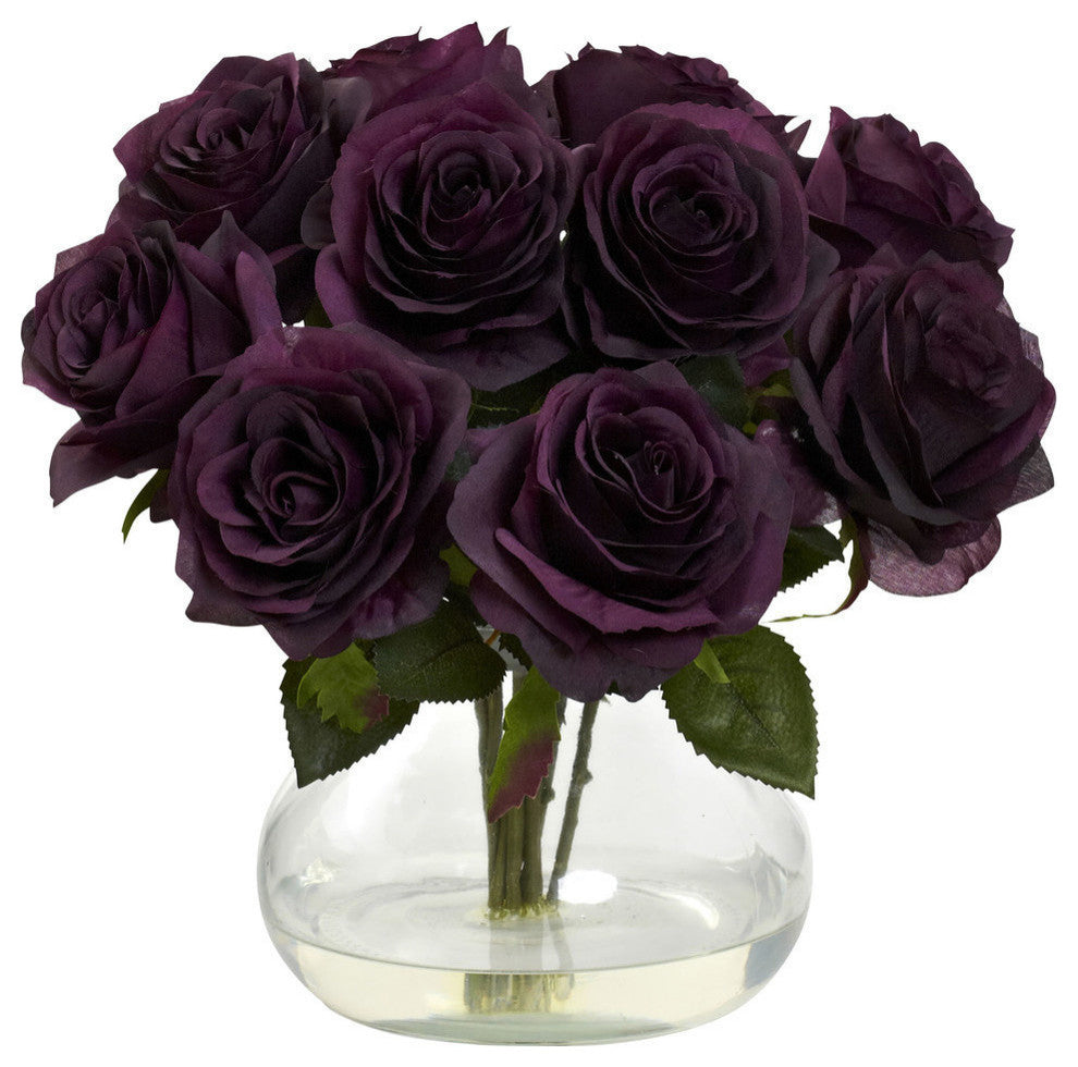 Rose Arrangement With Vase, Purple Elegance