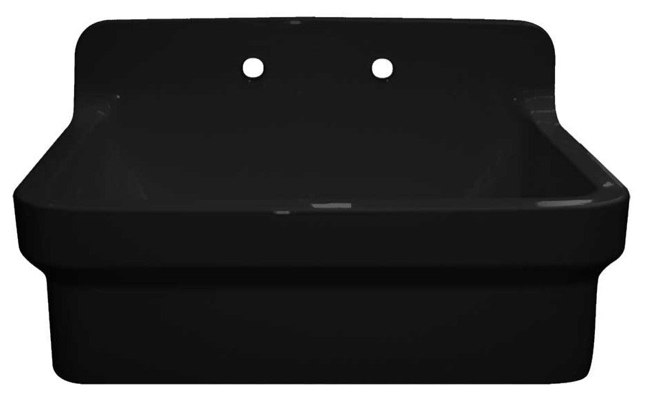 Old Fashioned Country Fireclay Utility Sink With High Backsplash, Black