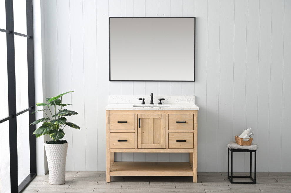 Harvey Farmhouse Bathroom Sink Vanity - Teak White, 42"