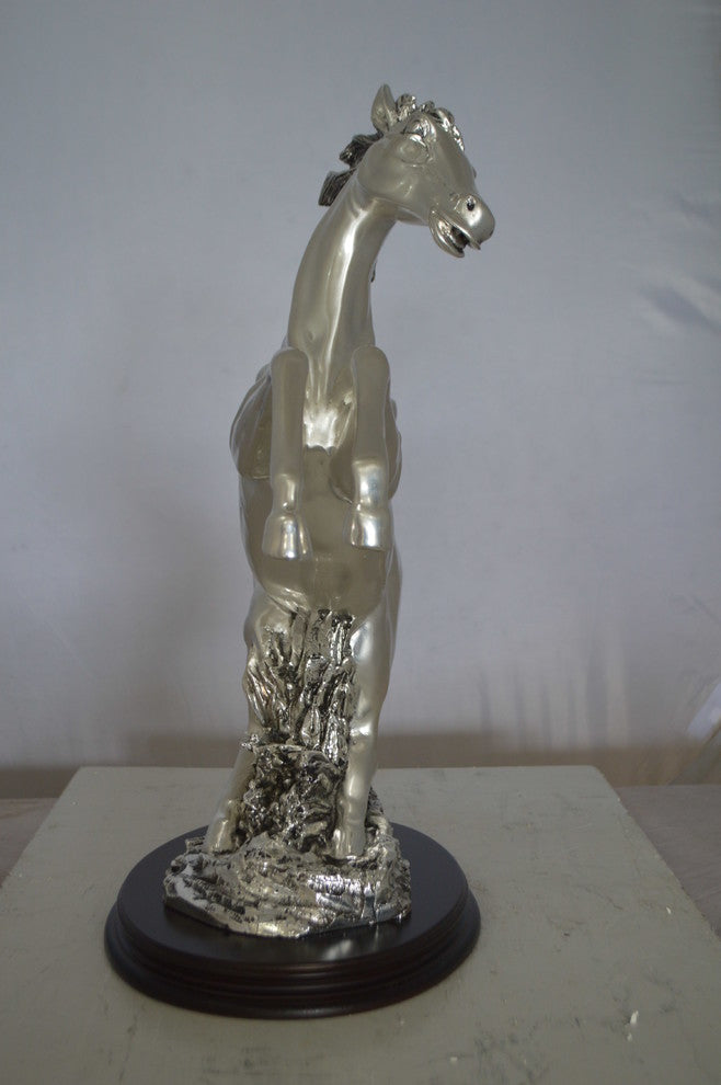Rearing Horse  Silver Finished Statue -  Size: 18"L x 10"W x 22"H.