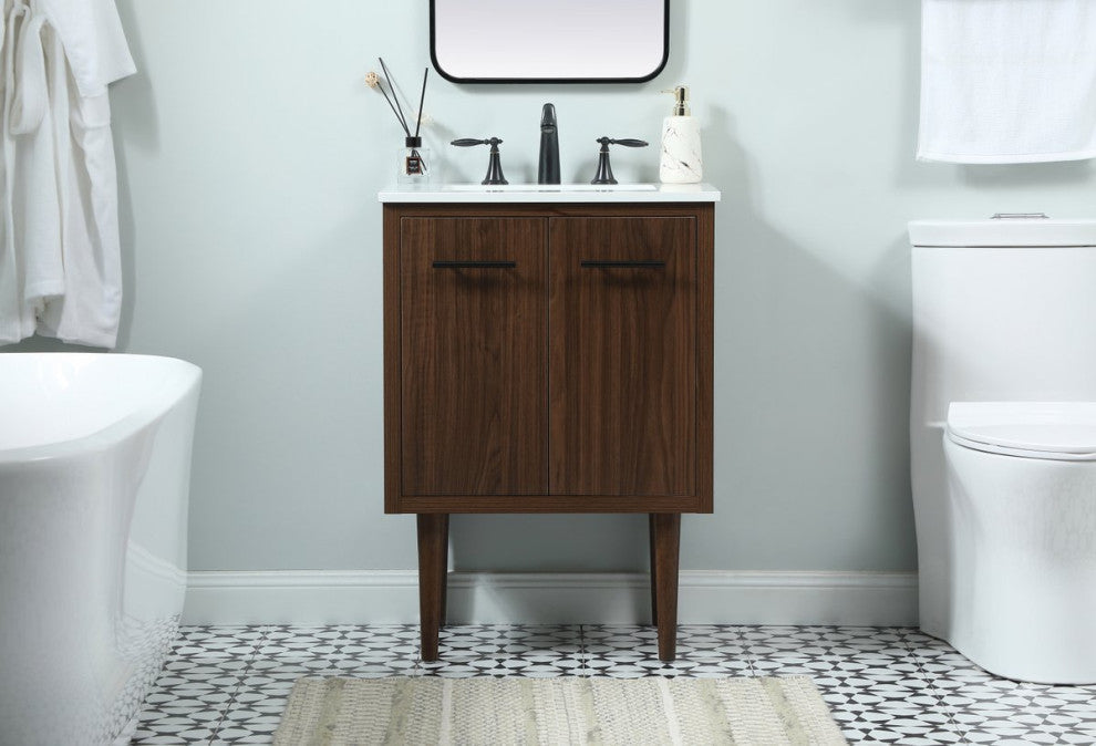 Home Living 19" Midcentury Modern Walnut-Light Bathroom Vanity