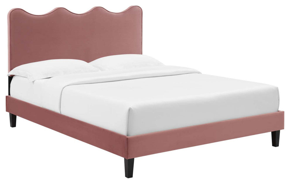 Current Performance Velvet Queen Platform Bed, Dusty Rose