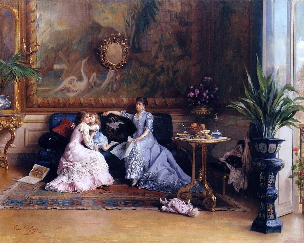 Gustave-Leonard De Jonghe The Afternoon Visit - 20" x 25" Premium Canvas Print