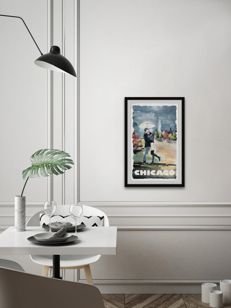 "Rainy Day Rendezvous" Framed Painting Print, 30x45