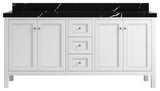 Nashville 72" Double Sink Bath Vanity, White 2" Calacatta Black