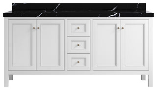 Nashville 72" Double Sink Bath Vanity, White 2" Calacatta Black